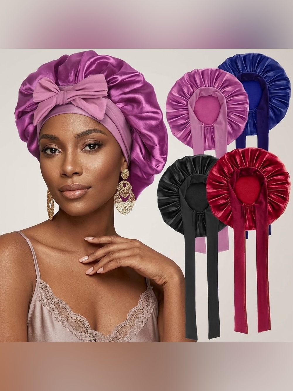 Satin Bonnet Turban Headwrap - Purple